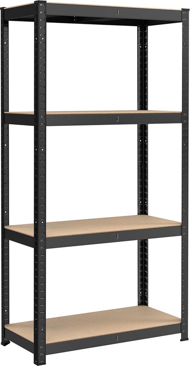 Stellingskast - Opbergrek - Met verstelbare planken - 4 niveaus - Zwart