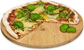 Relaxdays Pizzabord van bamboe, diameter 33 cm, snijplank van hout, snijbestendig pizzabrett met 6-voudige indeling voor gelijkmatig grote stukken, houten bord voor pizza, natuur