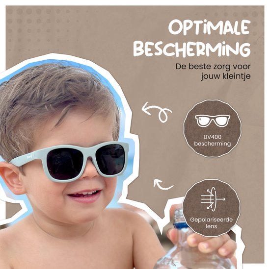Maesy - baby zonnebril Luca - 1-3 jaar - flexibel buigbaar - verstelbaar elastiek - gepolariseerde UV400 bescherming- dreumes en peuter - jongens en meisjes - kinder zonnebril vierkant - taupe bruin van Maesy — afbeelding 4