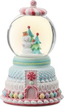 Viv! Boule à Noël de Noël avec boîte à musique - Bonhomme de neige dans un distributeur de bonbons - pastel - rose bleu - 25 cm Résine / Pastel Multi