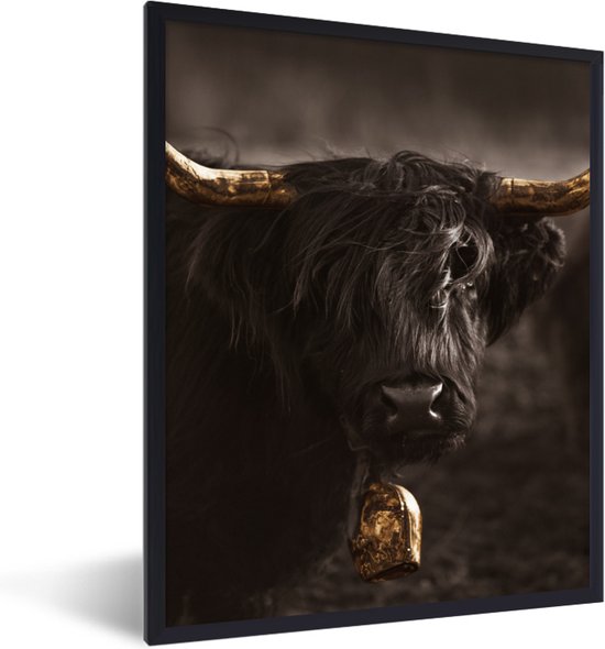 Fotolijst incl. Poster - Schotse hooglander - Bel - Goud - 60x80 cm - Posterlijst