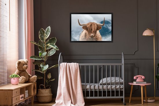 Affiche avec cadre Highlander écossais - Berg - Brouillard - 90x60 cm