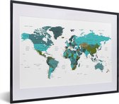 Fotolijst incl. Poster - Wereldkaart - Topografie - Blauw - 40x30 cm - Posterlijst