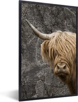 Fotolijst incl. Poster - Schotse hooglander - Koeien - Wereldkaart - 80x120 cm - Posterlijst