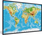 Affiche avec cadre Carte du Wereldkaart - Atlas - Couleurs - 90x60 cm