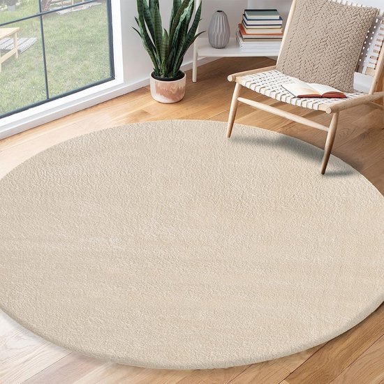 Tapis pour salon ou chambre en beige 160x160 cm | Moquette à poils courts moderne et douce | Rond | Fond antidérapant | Lavable jusqu'à 30 degrés | Tapis pour chambre ou salon | Tapis RELAX par The Carpet