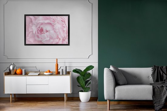 Photo en cadre - Gros plan et vue de dessus d'un cadre photo pivoine rose noir 90x60 cm - Affiche sous cadre (Décoration murale salon / chambre)