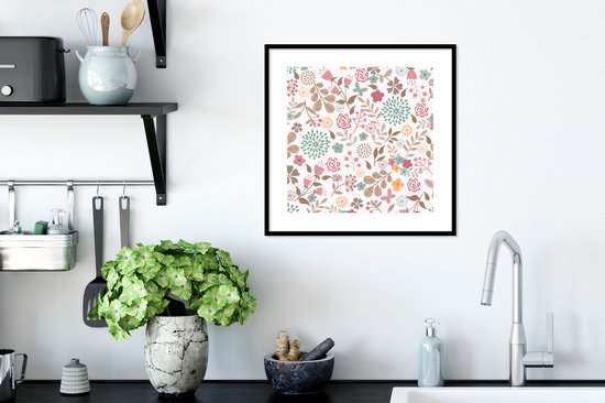 Poster in lijst - Fotolijst 40x40 cm - Posters - Bloemen - Patronen - Kleuren - Posterlijst zwart - Decoratie - Wanddecoratie woonkamer - Muurdecoratie slaapkamer