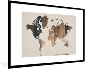 Fotolijst incl. Poster - Wereldkaart - Houten - Beige - 120x80 cm - Posterlijst