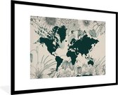Fotolijst incl. Poster - Wereldkaart - Bloemen - Planten - 90x60 cm - Posterlijst