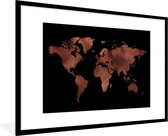 Fotolijst incl. Poster - Wereldkaart - Zwart - Rood - 90x60 cm - Posterlijst