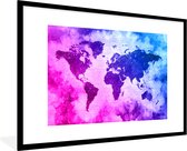Fotolijst incl. Poster - Wereldkaart - Roze - Paars - 90x60 cm - Posterlijst