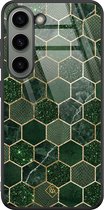 Casimoda® hoesje - Geschikt voor Samsung Galaxy S23 - Kubus Groen - Luxe Hard Case Zwart - Backcover telefoonhoesje - Groen
