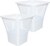 Plasticforte Afvalbak/vuilnisbak/kantoor prullenbak - 2x stuks - plastic - wit - 30 cm