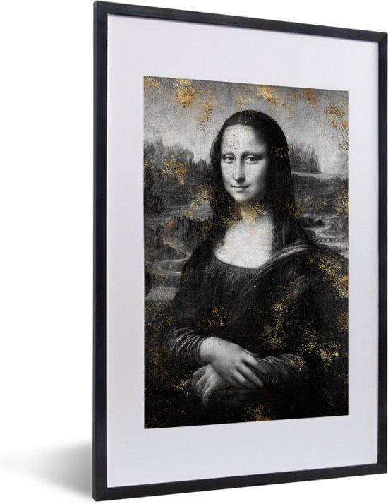 Fotolijst incl. Poster - Mona Lisa - Leonardo da Vinci - Zwart - Wit - 40x60 cm - Posterlijst
