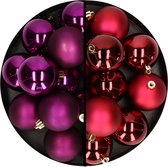 Kerstballen 24x st - mix donkerrood/paars - 6 cm - kunststof - kerstversiering