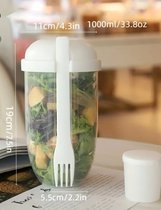 Saladebeker - Deksel - Groente- en fruitsaladebeker - Vork - Houder - Salade - Thuis Vershoudcontainer - Draagbaar - Lunchbox- Gezondeten meenemen - Yogurt - Muslie - Appart saus bakje