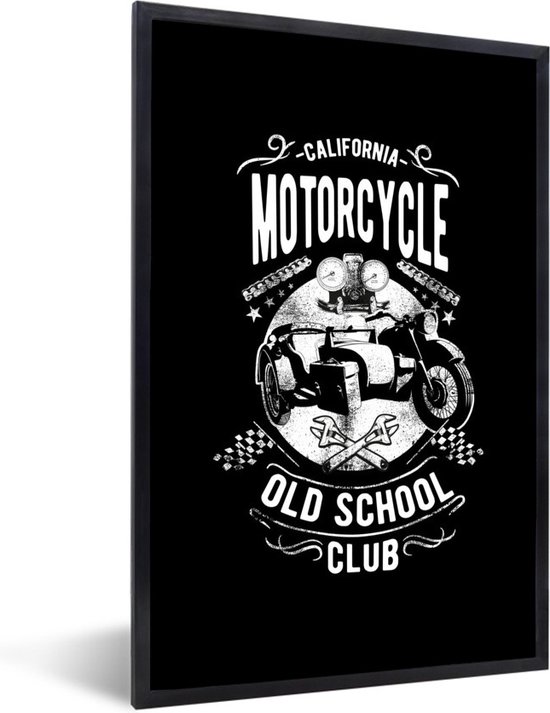 Illustration rétro du California Motorcycle club sur fond noir 80x120 cm