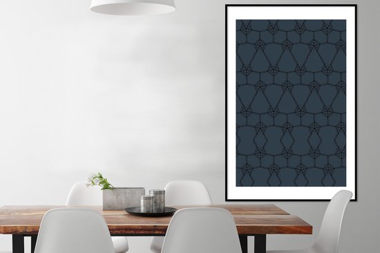 Luxe motif de fleurs et de lignes noires sur fond bleu foncé 80x120 cm