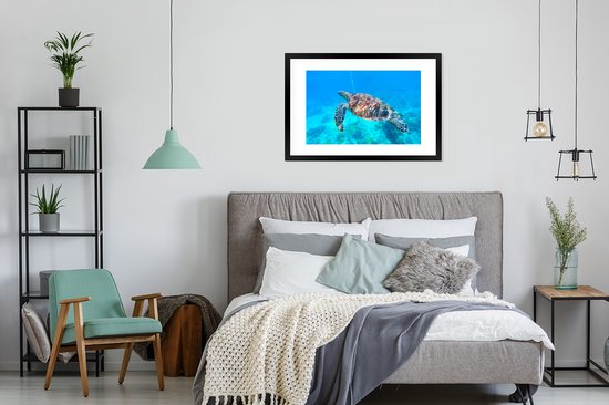 Affiche avec cadre Tortue - Mer - Blauw - 90x60 cm