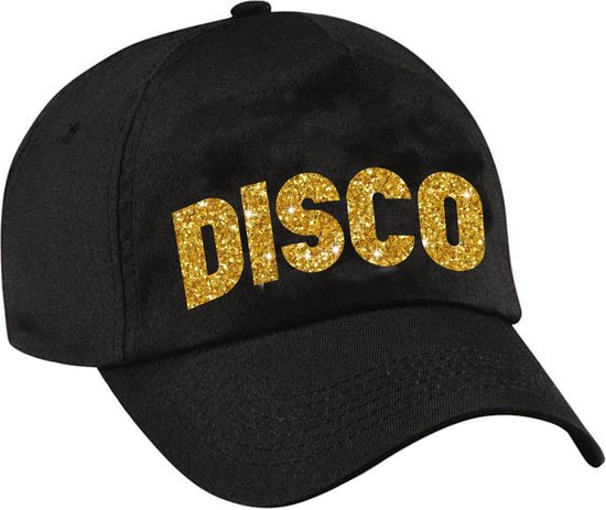 Bellatio Decorations Disco verkleed pet/cap voor volwassenen - goud glitter - unisex - zwart
