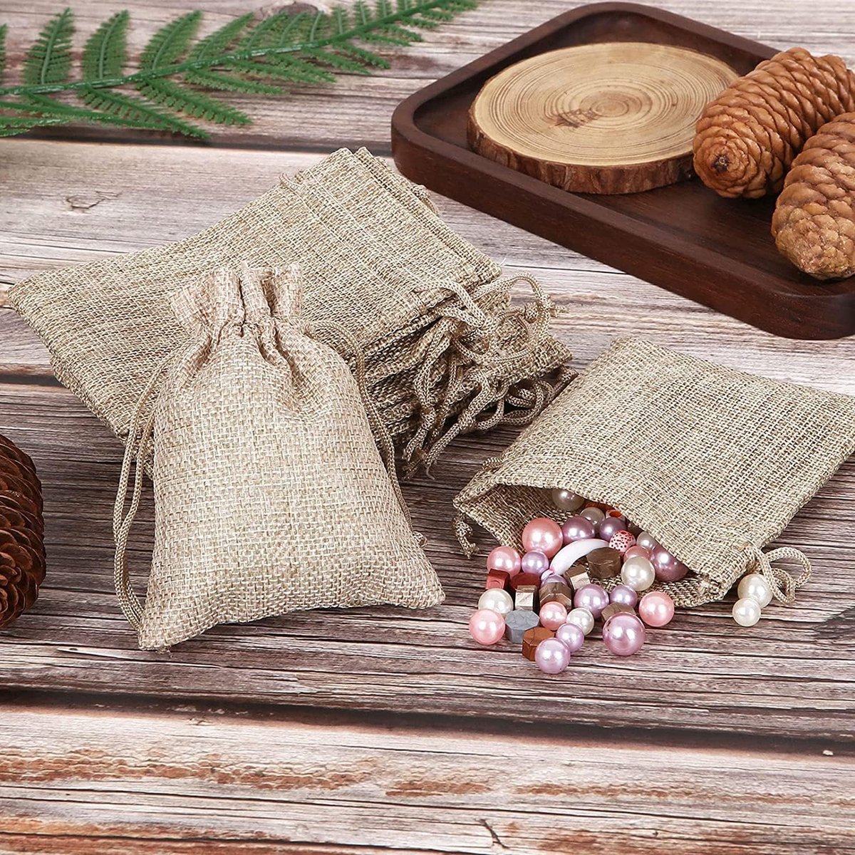 LATRAT 50 stuks jute zakjes met trekkoord, 9 x 7 cm, sieradenzakjes, linnen zakjes voor geschenken van katoen met trekkoord voor bruiloft, geschenken, snoep