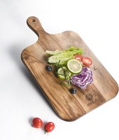 Acacia houten snijplank met handvat, houten vleeswarenplank, kaasplank, serveerplanken voor keukenvlees, pizza, kaas, brood, groenten en fruit, 41 x 22 x 1,8 cm