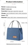 Blauwe, kationische 300D Oxford lunchtas, 19x27x16cm, met touwen handvatten en een 'Tasty Food' label.