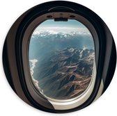 Dibond Muurcirkel - Uitzicht op Gebergte vanuit Vliegtuig - 60x60 cm Foto op Aluminium Muurcirkel (met ophangsysteem)