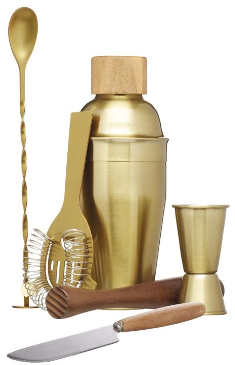 BarCraft zesdelige roestvrijstalen cocktailgereedschapset, geleverd in geschenkverpakking