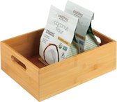 mDesign keukenopbergbox - ruime houten kist met geïntegreerde handgrepen - open bamboe plank voor het opbergen van keukengerei - natuurlijke kleur