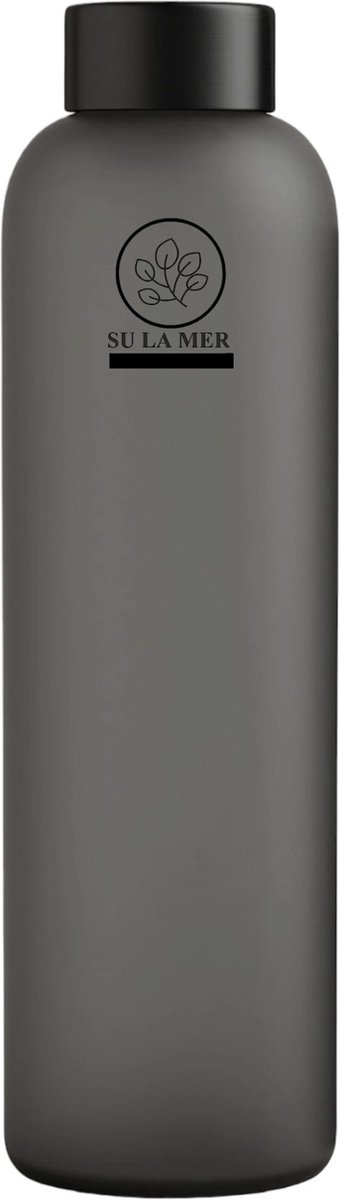 Su La Mer - Glazen Drinkfles - 750ml - Luxe Glazen Waterfles + Hoogwaardige Beschermhoes - Zwart