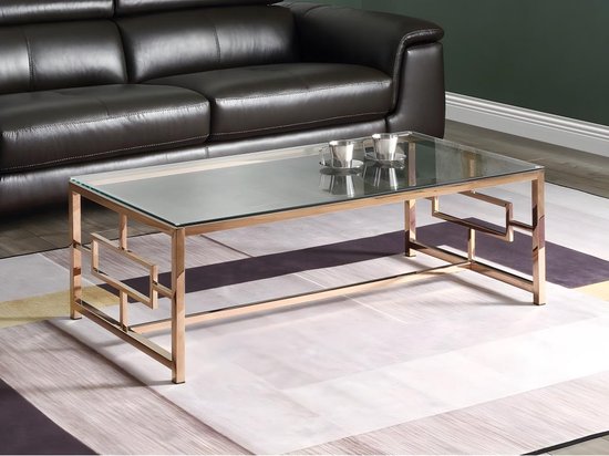 Table basse CLOTILDE - Verre trempé et acier - Couleur cuivre L 120 cm x H 40 cm x P 60 cm