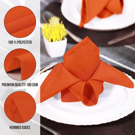 HOMESCAPES Serviettes De Table En Coton Lot De 4 - Linge De Table Uni Orange, Qualité Premium