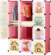 Uitbreidbaar kinderrek kinderkledingkast trappenrek boekenkast met deuren & 2 hangers, diepere vakken dan normaal (45 cm vs. 35 cm) voor meer ruimte, 110 x 47 x 147 cm, roze