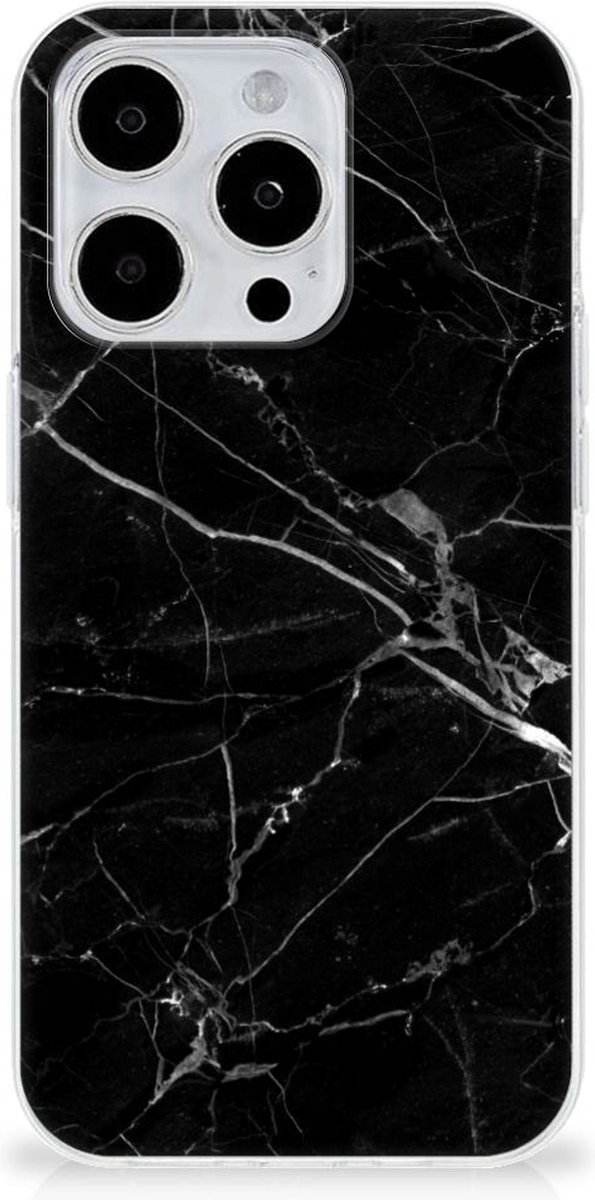 iPhone 15 Pro Max TPU Siliconen Hoesje Marmer Zwart - Origineel Cadeau Vader