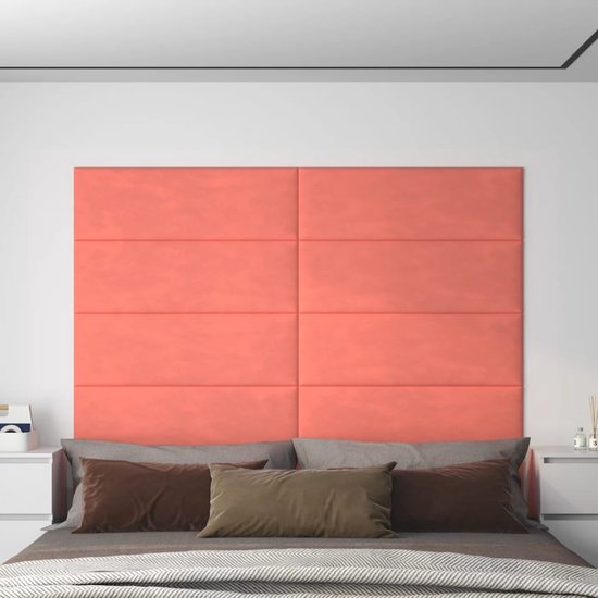 The Living Store Wandpaneelset - Trendy - Decoratief - 90 x 30 cm - Roze - Fluweel
