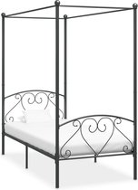 The Living Store Metalen Hemelbedframe - Grijs - 209 x 127.5 x 198 cm - Massief metaal - Met bovenframe voor gordijnen - Montage vereist - Inclusief lattenbodem - Geschikt voor matras 120 x 200 cm