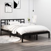 The Living Store Bedframe Grenenhout Zwart 195.5x125.5x31 cm - Multiplex Lattenbodem - 120x190 cm Matras - Inclusief Hoofdeind - Montage Vereist - The Living Store