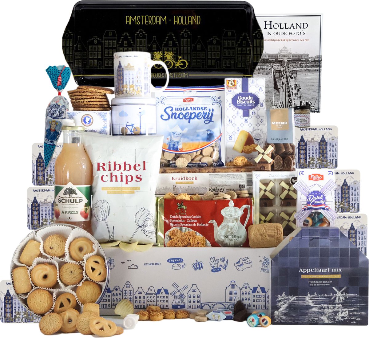Kerstpakket Cadeaupakket - Holland pakket nr 4 - Hollandse cadeautjes | Pakket met diverse Hollandse lekkernijen
