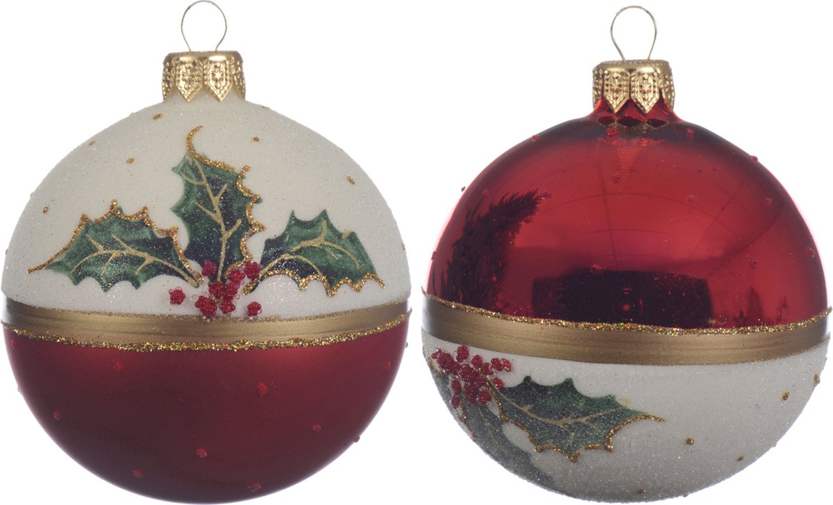 Kerstbal glas hulst d8 cm k.rood a2 Decoris