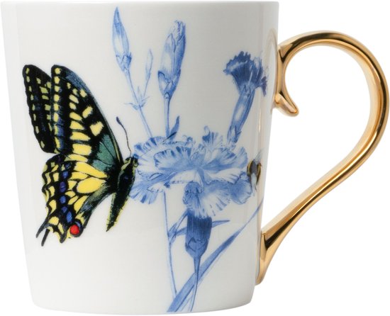 Heinen Delfts Blauw mok koninginnepage goud