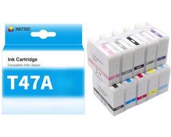 INKFIND T47A inktcartridge 10 Pack (PK+C+VM+Y+LC+VLM+GY+MK+LGY+DV) compatibel met Epson T47A1/T47A2/T47A3/T47A4/T47S5/T47A6/T47A7/T47A8/T47A9/T47AD) voor Epson Surecolor SC-P900 -10-pack 2 zwart + 8 kleuren