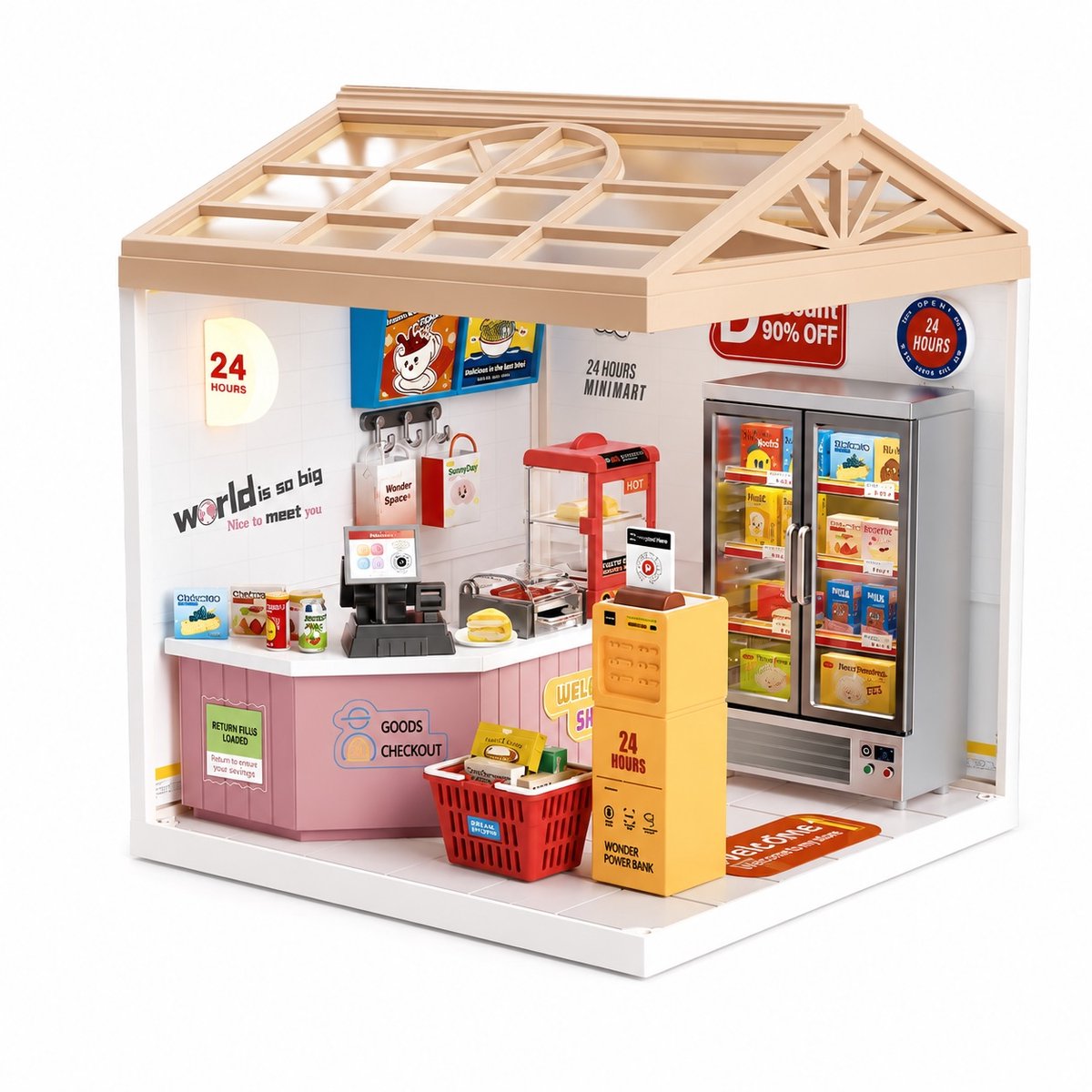 Dreamy miniatuurhuisje 24-uurs Winkel met ledlamp 92 onderdelen DIY Modelbouw Knutselen