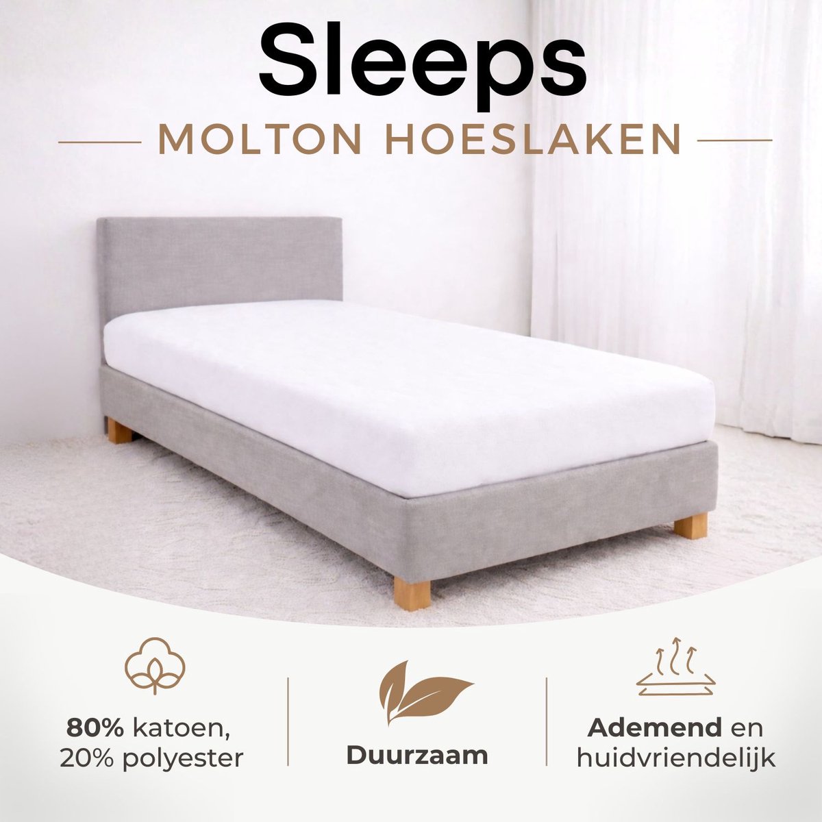 Sleeps Molton Hoeslaken Katoen Stretch - 90x220 cm - Matrasbeschermer