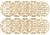 Dessous de verre - 10 pièces - Set de table - Bois - Rond - Motif ajouré - Coussinet d'isolation - Ensemble de dessous de verre - Tapis de bol - Décoration d'intérieur - Convient aux tasses, pots et bols - Ø10 cm - Couleur bois