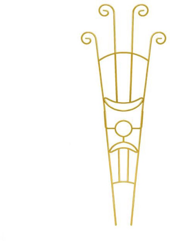 Gouden plantensteun met decoratieve krullen en geometrisch patroon, 83 cm hoog