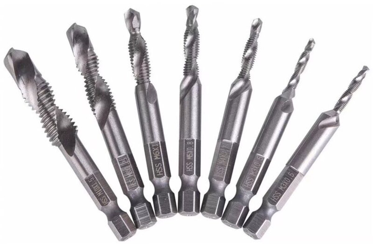 6-delige boorbitset, snelstaal zeskantige boorbits M3-M10, tapdraad - zilver