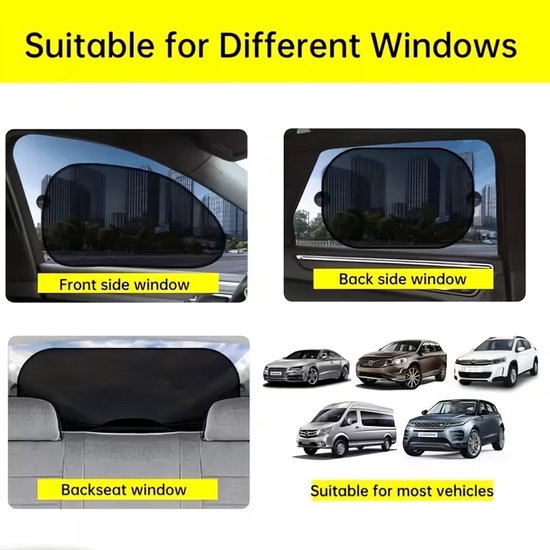 Autoraam Zonneschermen Zij- en Achterruit - Set van 5 - UV-werend Mesh - Antiverblinding - Universeel voor SUV en Minivan - Eenvoudige Zuignapmontage — afbeelding 3