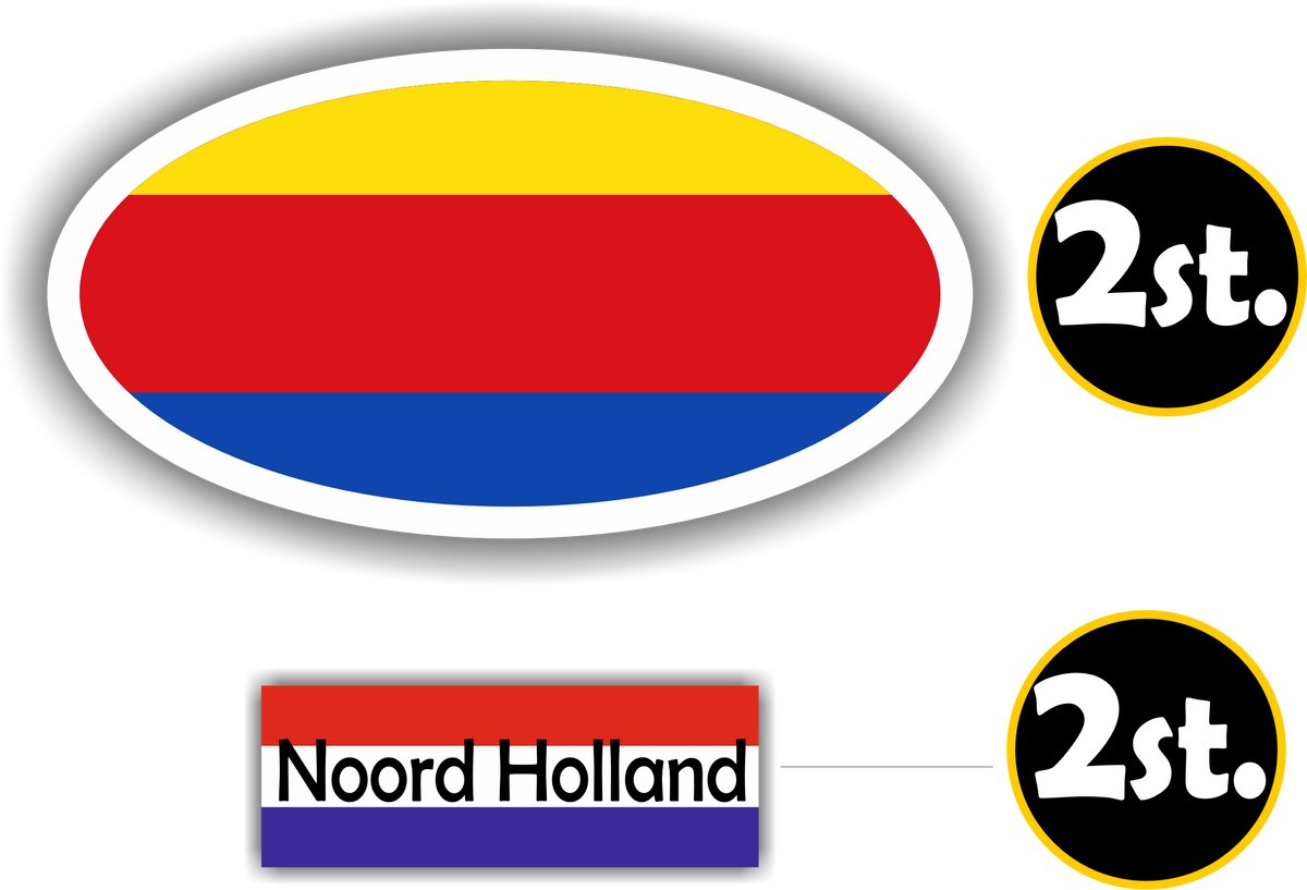 Jerma - Noord-Holland - Vlag - Auto - Sticker - 2x ovaal 13x7 cm - 2st 7x2.5 cm - Vinyl - zelfklevend